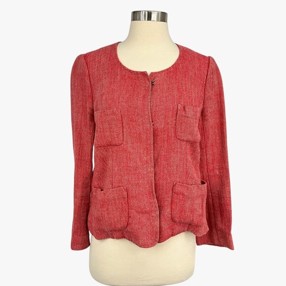 Isabel Marant Jackets & Blazers - Isabel Marant Size 2 Blazer Jacket Red 100% Linen Pockets Long Sleeve Collarless